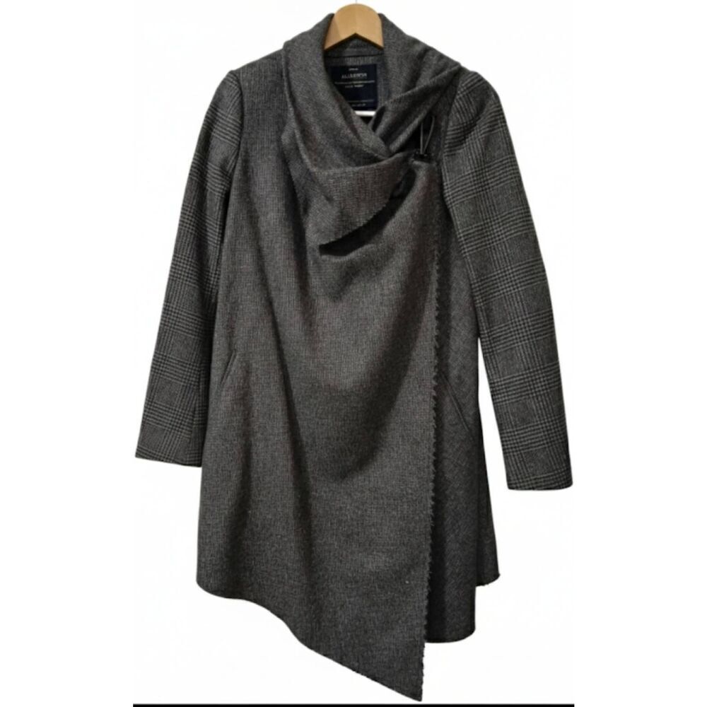 Allsaints women small coat Italian cloth houndstooth moumentum gray asymmetric